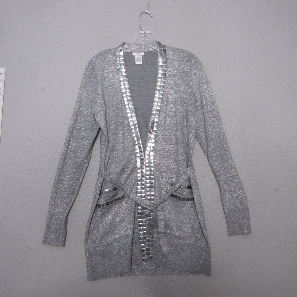 Vintage Cache Cardigan Large Silver Metallic Embellished Y2K Party Statement‎